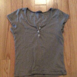 Brandy Melville Brown and White Striped Zelly Short Sleeve Top